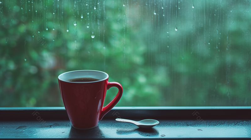 雨天水珠玻璃咖啡杯摄影真实,高清,摄影图,摄影图片,图片大全,摄影图免费下载